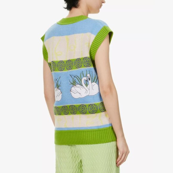 HOUSE OF SUNNY Swan Lake Green/Blue V-Neck Sleeveless Knit Vest US 6 - Picture 2 of 10